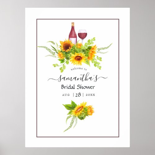 Sunflowers Bridal Shower Wine Tasting Welcome Poster