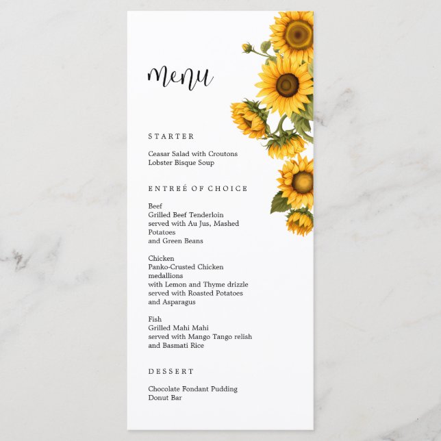Sunflowers bright Bridal Shower Menu (Front)