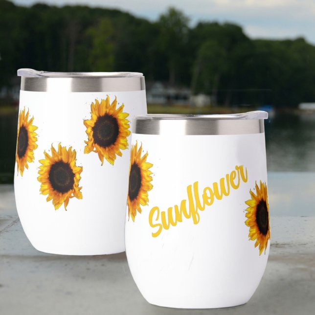 Sunflowers Bright Floral Botanical Photographic Thermal Wine Tumbler (Creator Uploaded)