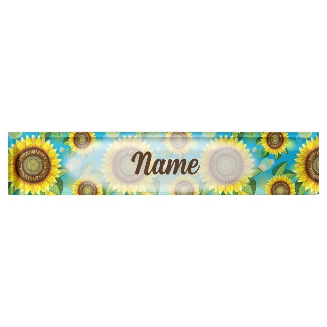 Sunflowers Bright Summer Nature Flora Desk Name Plate (Front)