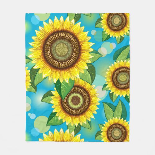 Sunflowers Bright Summer Nature Flora Fleece Blanket