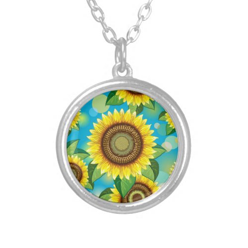 Sunflowers Bright Summer Nature Flora Silver Plated Necklace
