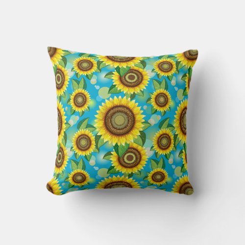 Sunflowers Bright Summer Nature Flora Throw Pillow