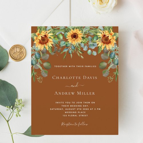 Sunflowers brown eucalyptus greenery invitation