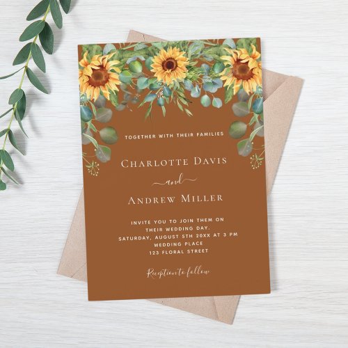 Sunflowers brown eucalyptus greenery invitation