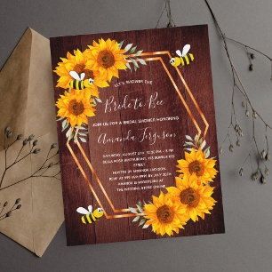 Sunflowers brown wood bees invitation postcard