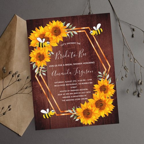 Sunflowers brown wood bees invitation postcard