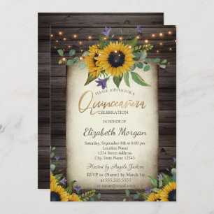Sunflowers Brown Wood Quinceañera Birthday Invitation