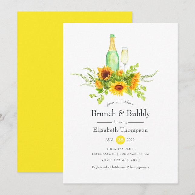 Sunflowers Brunch and Bubbly Bridal Shower Invitation (Front/Back)