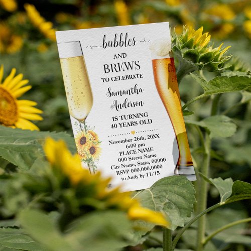 Sunflowers Bubbles and brews before I do wedding Invitation