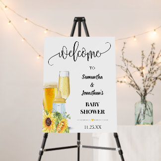 Sunflowers Bubbles & Brew Baby Shower Welcome Sign