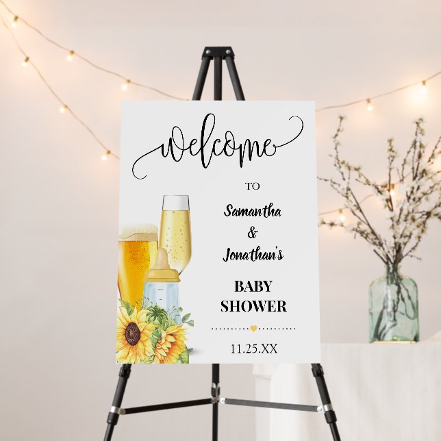 Sunflowers Bubbles & Brew Baby Shower Welcome Sign (In Situ (Stand))