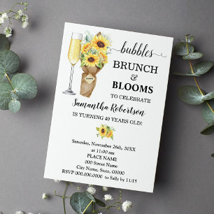 Sunflowers Bubbles Brunch & Blooms Birthday Invitation