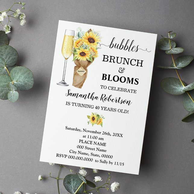 Sunflowers Bubbles Brunch & Blooms Birthday Invitation (Creator Uploaded)