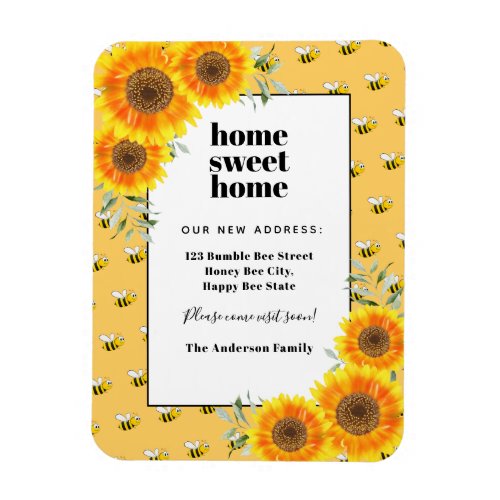 Sunflowers bumble bees new home moving magnet