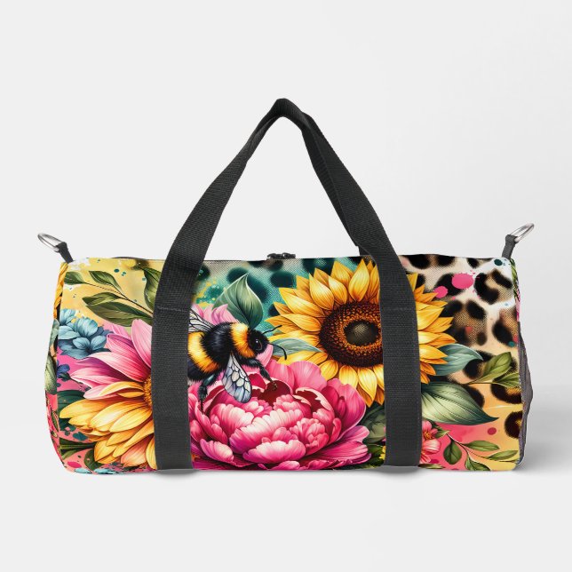 Sunflowers, Bumblebee Animal Print Duffle Bag (Front)