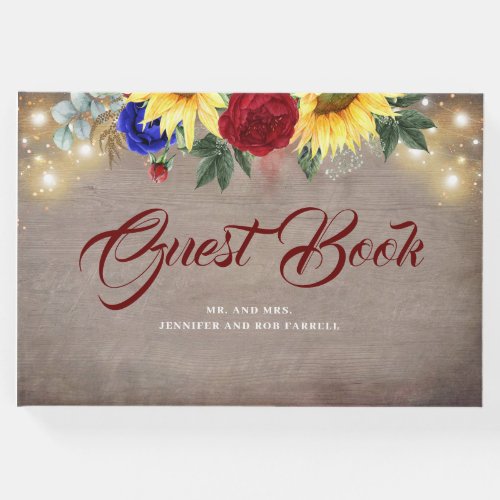 Sunflowers _ Burgundy and Navy Blue Rustic Fall Guest Book