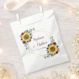 Sunflowers Burgundy Floral Geometric Wedding Favor Bag