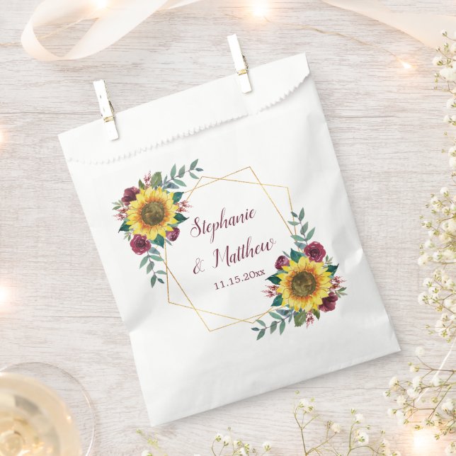 Sunflowers Burgundy Floral Geometric Wedding Favor Bag (Clipped)