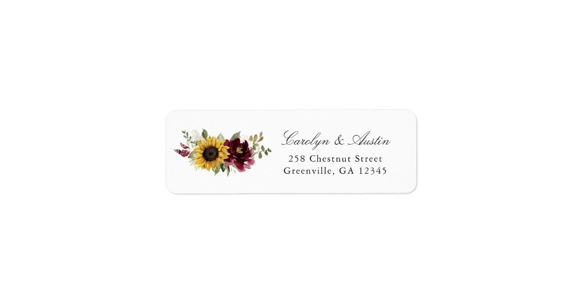 Sunflowers Burgundy Floral Return Address Label | Zazzle