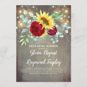 Sunflowers Burgundy Floral Rustic Rehearsal Dinner Invitation