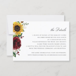 Sunflowers Burgundy Floral Wedding Details Card