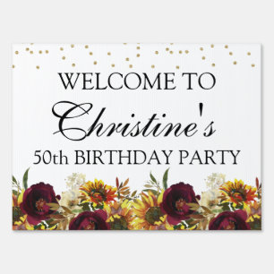 Sunflowers burgundy flowers Birthday Sign