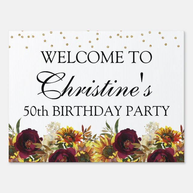 Sunflowers burgundy flowers Birthday Sign (Front)