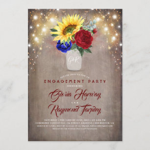 Sunflowers - Burgundy Navy Blue Engagement Party Invitation