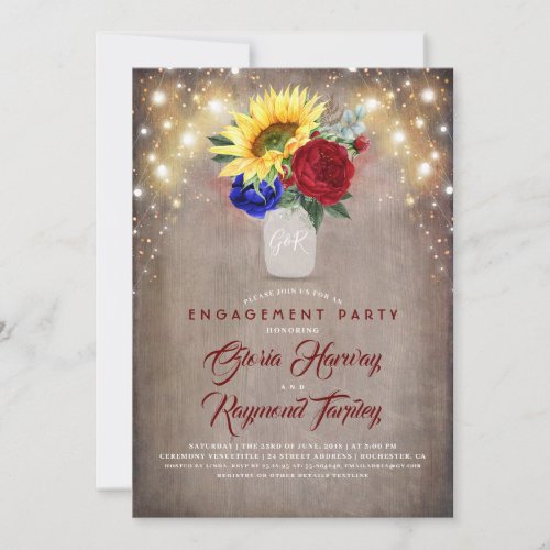 Sunflowers _ Burgundy Navy Blue Engagement Party Invitation