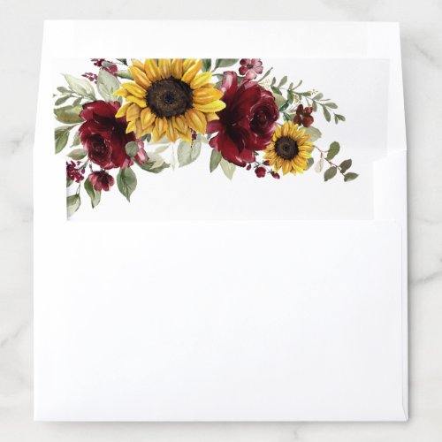 Sunflowers Burgundy Red Floral Rustic Wedding Envelope Liner