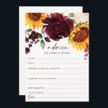 Sunflowers & Burgundy Roses Fall Wedding Advice Card<br><div class="desc">Advice Cards for your Fall Wedding or Bridal Shower - Featuring Sunflowers & Burgundy Red Roses. These 5x7 advice cards a fun way for your guests to share their wedding advice for the bride or new couple. The back features a sunflower & roses wreath with the couple's initials and wedding...</div>