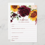 Sunflowers & Burgundy Roses Fall Wedding Advice Card<br><div class="desc">Advice Cards for your Fall Wedding or Bridal Shower - Featuring Sunflowers & Burgundy Red Roses. These 5x7 advice cards a fun way for your guests to share their wedding advice for the bride or new couple. The back features a sunflower & roses wreath with the couple's initials and wedding...</div>