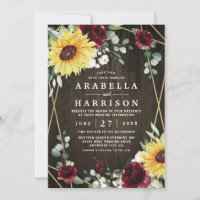 Sunflowers Burgundy Roses Rustic Geometric Wedding