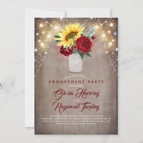 Sunflowers Burgundy Rustic Fall Engagement Party Invitation