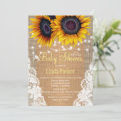 Sunflowers burlap and lace autumn baby shower invitation (Standing Front)