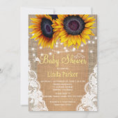 Sunflowers burlap and lace autumn baby shower invitation (Front)