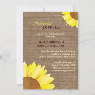 Sunflowers Burlap Wedding Rehearsal Dinner Invitation