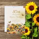 Sunflowers Butterflies 80th Birthday Party Invitation<br><div class="desc">Elegant sunflowers and butterflies women's 80th birthday party invitation.  Contact me for assistance with your customizations or to request additional matching or coordinating Zazzle products for your party.</div>