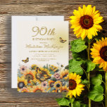 Sunflowers Butterflies 90th Birthday Party Invitation<br><div class="desc">Elegant sunflowers and butterflies women's 90th birthday party invitation.  Contact me for assistance with your customizations or to request additional matching or coordinating Zazzle products for your party.</div>