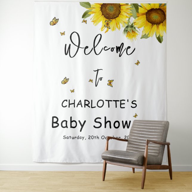 Sunflowers & Butterflies Baby Shower Backdrop (In Situ)