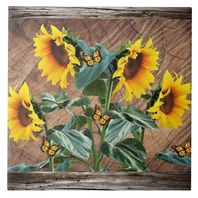 Sunflowers Butterflies Ceramic Tile (Front)