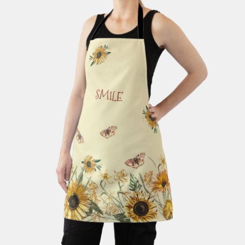 Sunflowers  Butterflies on Creamy Yellow  Apron