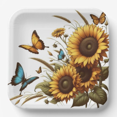 Sunflowers  Butterflies Paper Plates