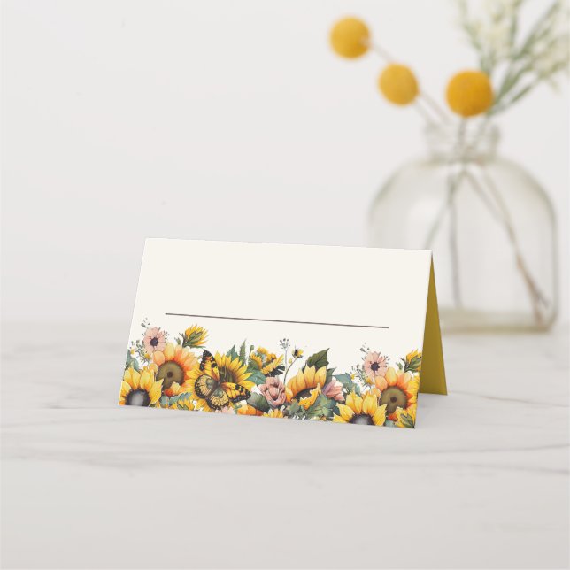 Sunflowers Butterflies Party  Place Card (Front)
