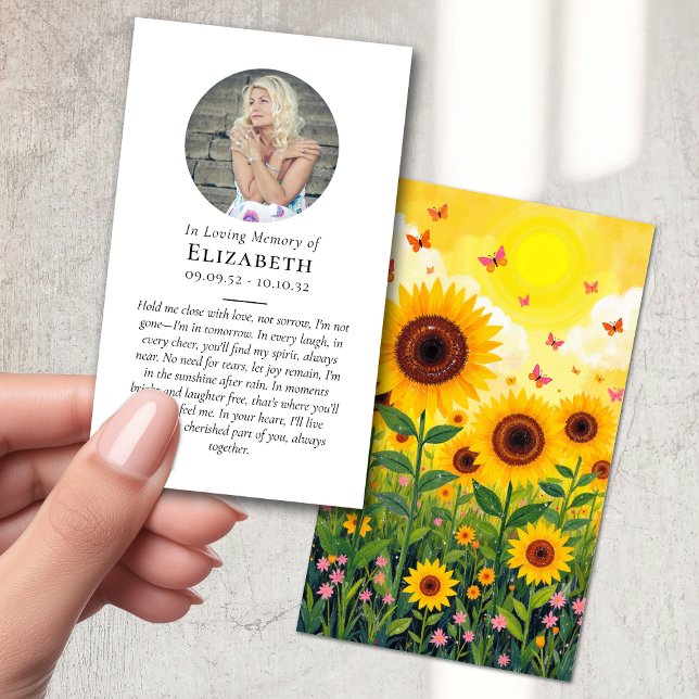 Sunflowers Butterflies Poem Memorial Funeral Card (Creator Uploaded)