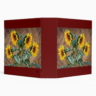 Sunflowers Butterflies Rustic Barn Board 3 Ring Binder