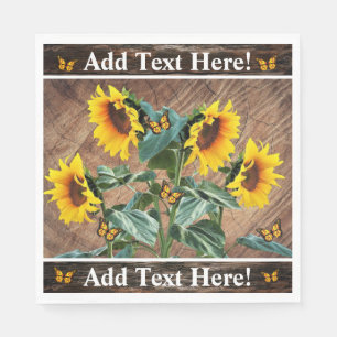 Sunflowers Butterflies Rustic Barn Board Napkins
