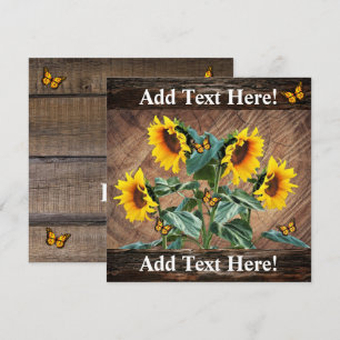 Sunflowers Butterflies Rustic Barn Board Note Card