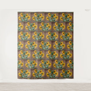 Sunflowers Butterflies Rustic Barn Board Tapestry